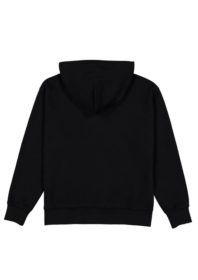 A black women's everyday zip hoodie with a hood and long sleeves, featuring a simple design without visible branding.