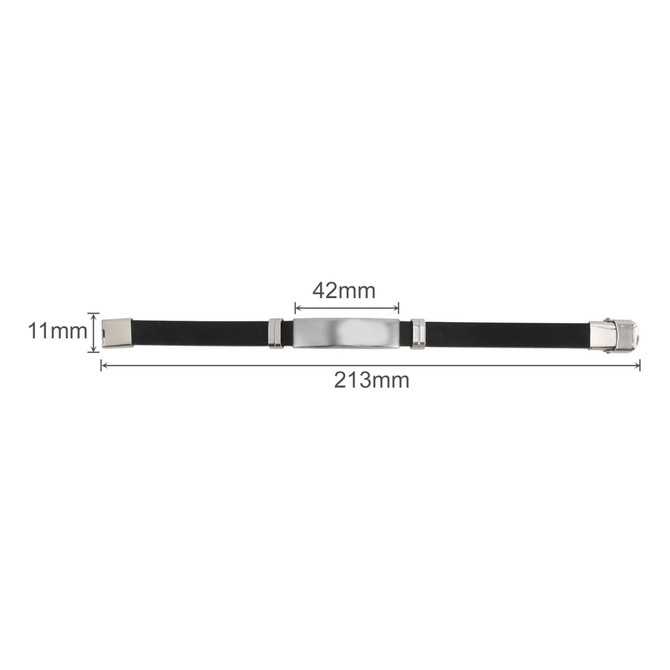 A metal buckle latch bracelet featuring a sleek design with a silver buckle and a black strap, measuring 213mm in length.