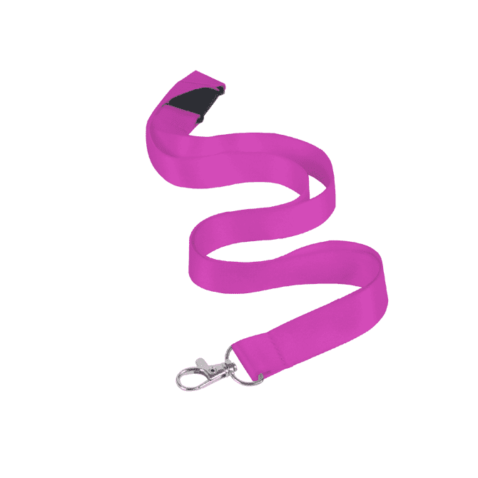 A vibrant pink nylon lanyard 15mm wide with a swivel clip, ideal for holding ID badges or keys.