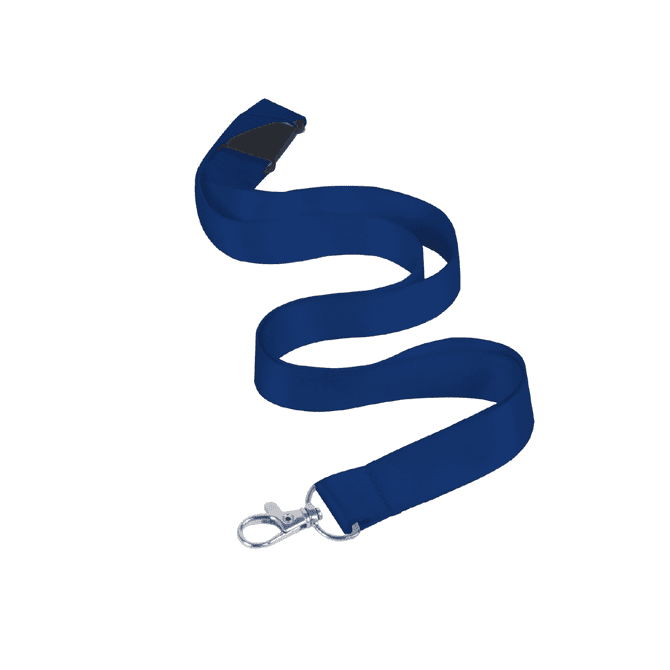 A blue nylon lanyard, 15mm wide, featuring a swivel clip and a black attachment point.