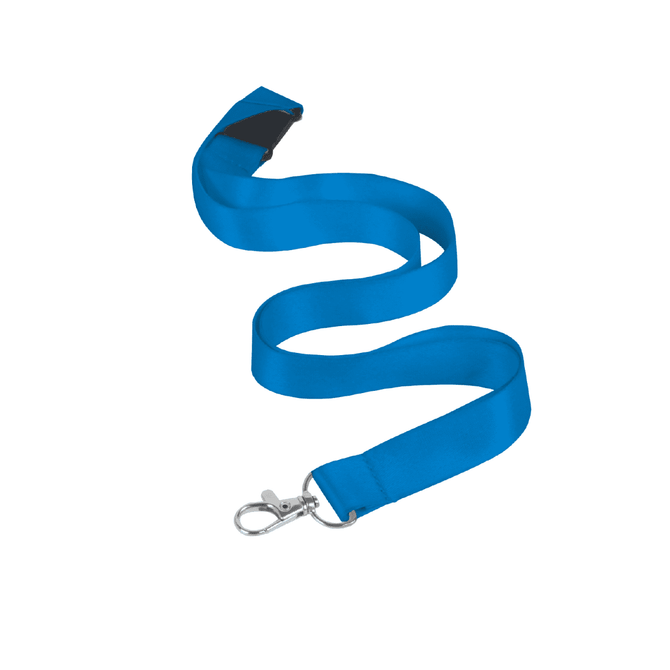 A blue nylon lanyard, 15mm wide, featuring a swivel clip for secure attachment. It has a black section near the clip.