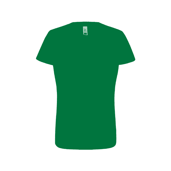 A green women's essential t-shirt with a relaxed fit and a branding label on the inside.