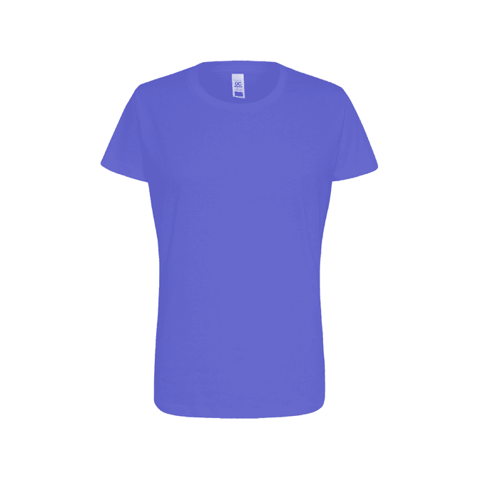 A purple women's essential tee with a classic crew neck and short sleeves. It features a brand logo.