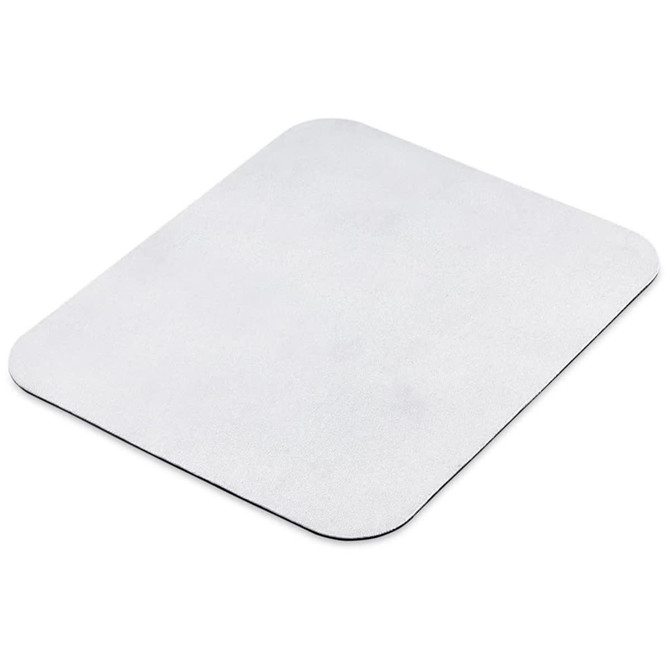 A rectangular neoprene mouse mat in light grey with a black edge, featuring a smooth surface and rounded corners.