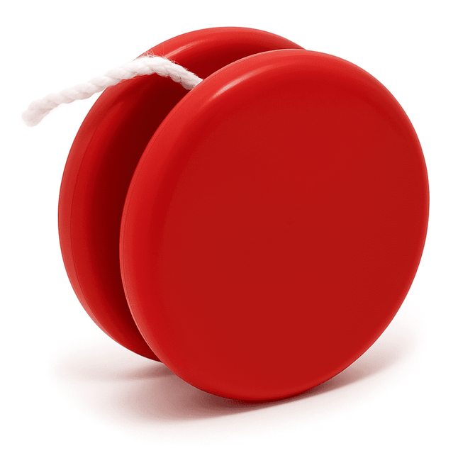 A red premium plastic yoyo with a white string, designed for fun and games. It features a simple round shape.