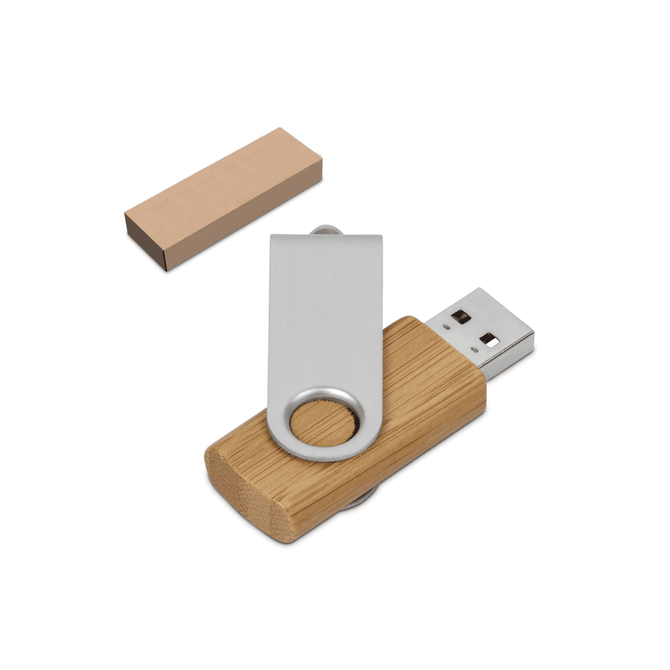 A wooden swivel drive featuring a metallic clip, accompanied by a cardboard box for storage.