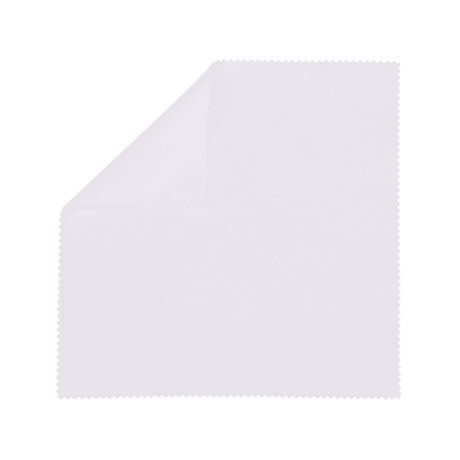 A small white microfibre cleaning cloth with a stitched edge, suitable for cleaning screens and lenses.
