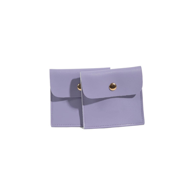Two square PU leather jewelry pouches in light purple, featuring a snap button closure and a simple design.