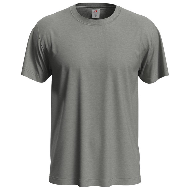 A men's classic T-shirt in olive green, featuring short sleeves and a crew neckline. Includes a branding logo.