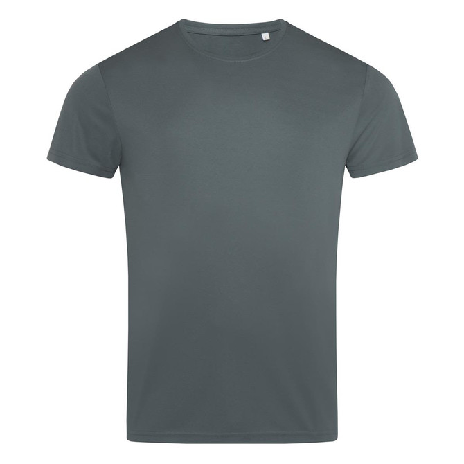 A men's active sports T-shirt in a solid, muted green colour. The shirt features short sleeves and a fit design.