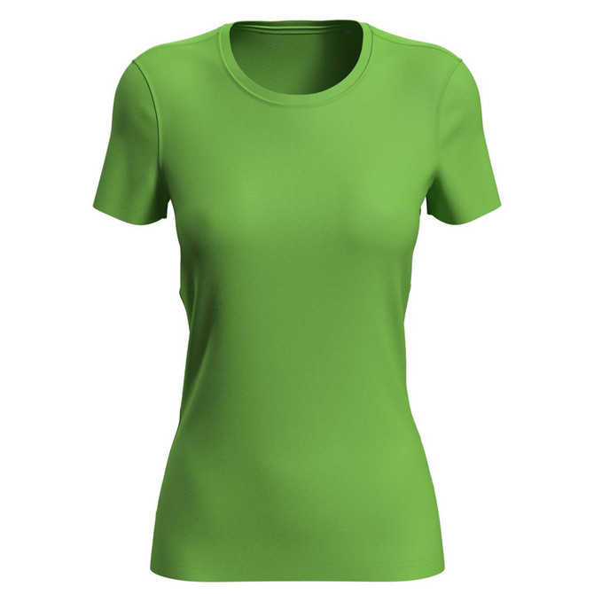 A women's active sports t-shirt in vibrant green, featuring a fitted design and short sleeves.
