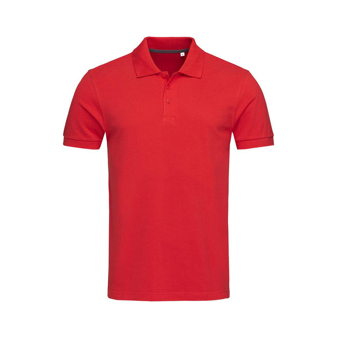 A red men's premium cotton polo shirt with a classic collar and short sleeves, featuring a small logo.