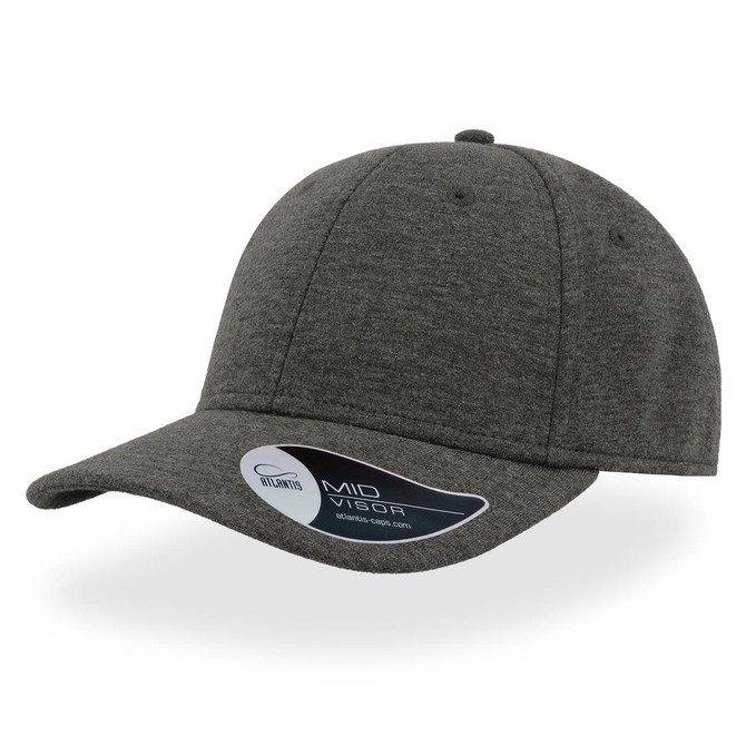 A grey cap with a mid visor and a logo. The fabric appears textured and soft.