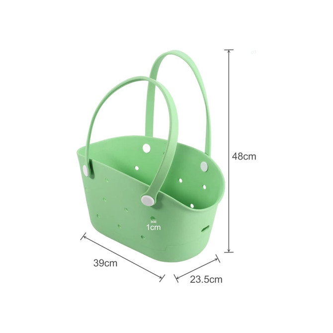 A green EVA holes pet bag with two handles, featuring holes for ventilation and measuring 39cm in length and 48cm in height.