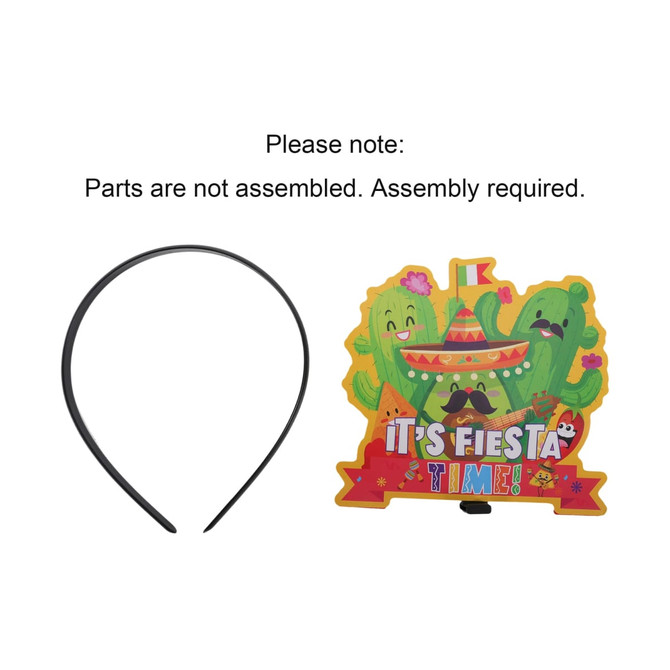 A black headband with a colourful, festive cactus graphic that reads "It's Fiesta Time!" next to it.