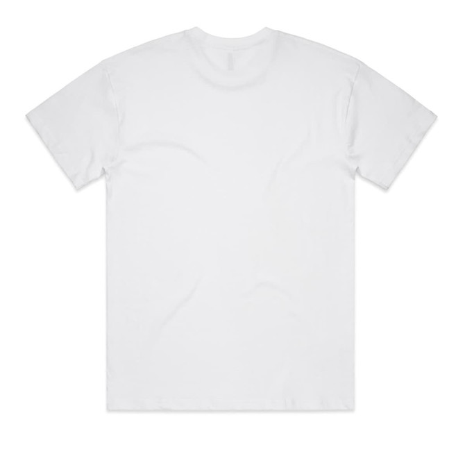A white oversized tee with a plain back and a small logo at the neckline.