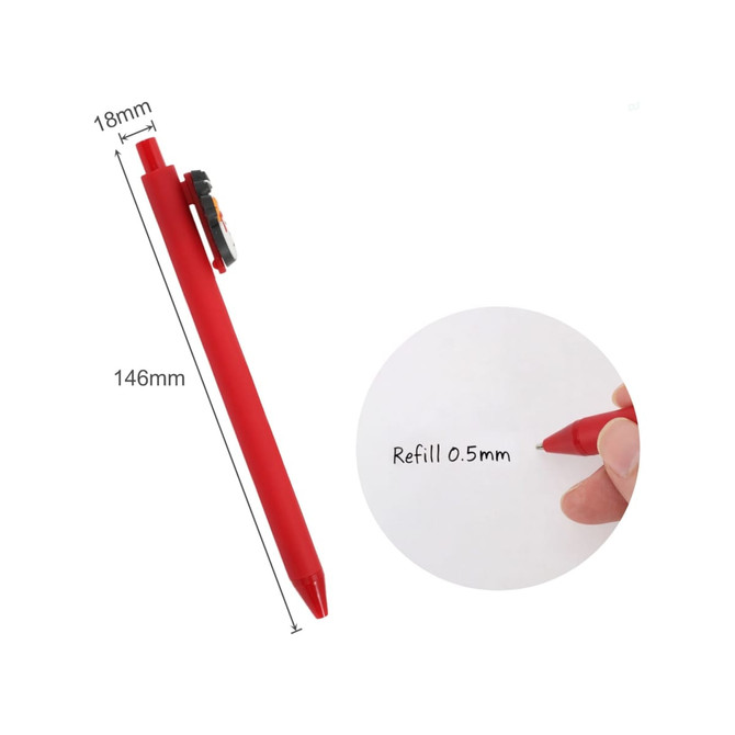 A red custom PVC pen with a clip, measuring 146mm in length and 18mm in diameter. It has a refillable 0.5mm tip.