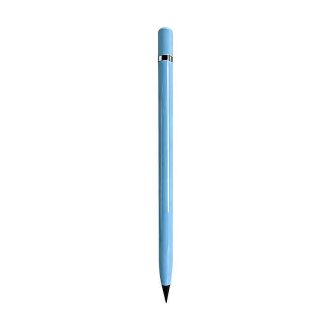 A blue pencil with a sleek design and a silver band near the top. It has a logo on it.