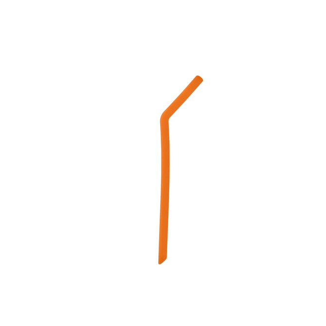 An orange reusable silicone straw with a slight bend, displayed against a white background.