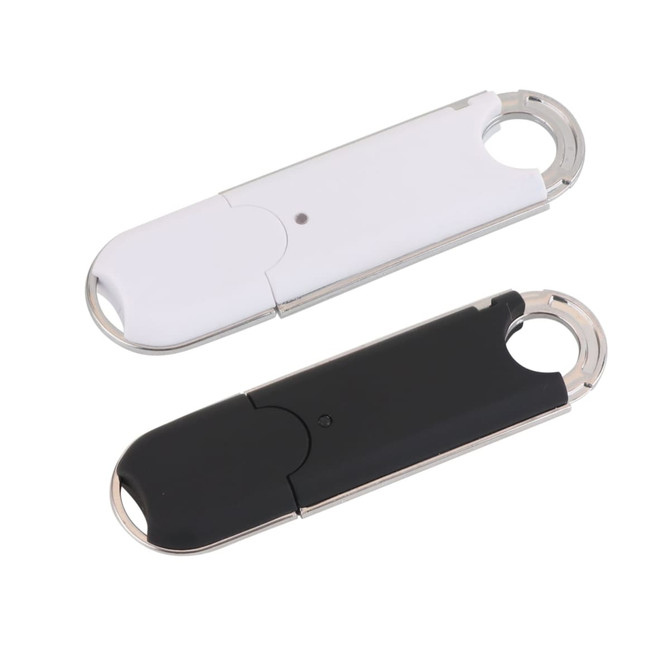 A pair of O-ring flash drives in white and black, showcasing their sleek design and loop attachments.