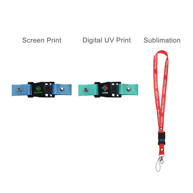 A red lanyard flash drive with a clip, featuring different printing styles and colour options.