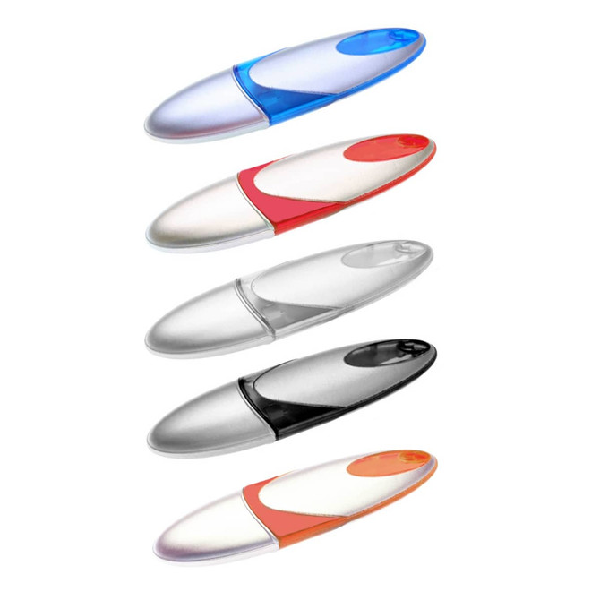 A collection of five Neptune Flash Drives in blue, red, clear, silver, and black, featuring a logo on each.