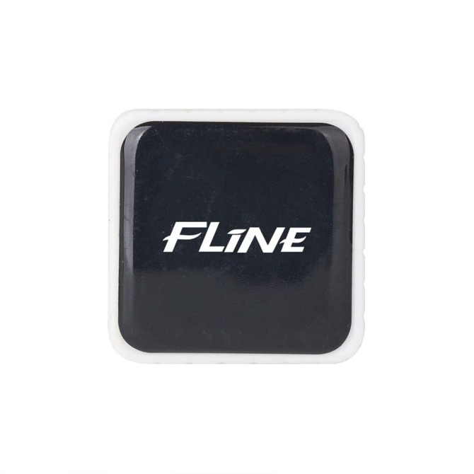 A square flash drive with a black surface and a white border, featuring a logo.