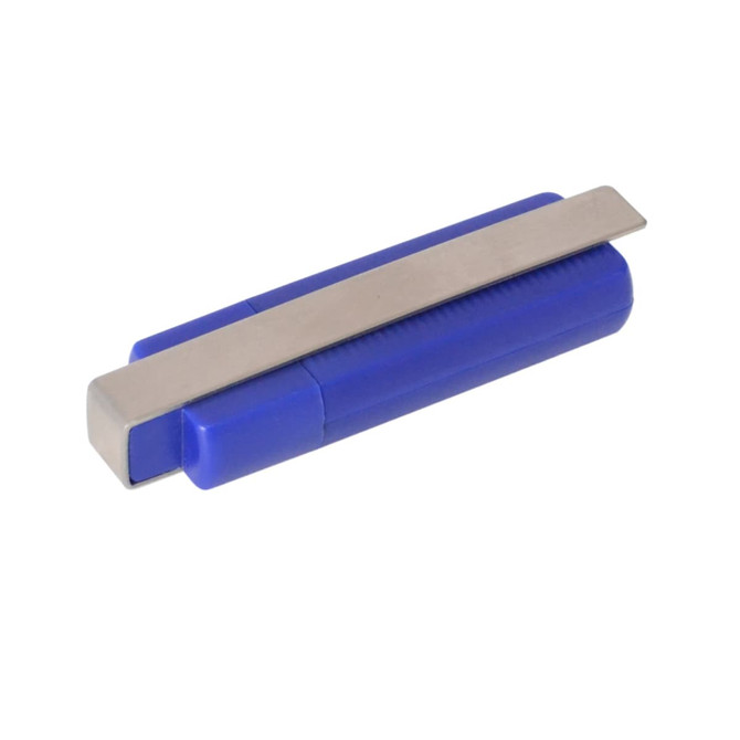 A blue Aquarius flash drive with a silver metal clip. It has a sleek, compact design suitable for storage.