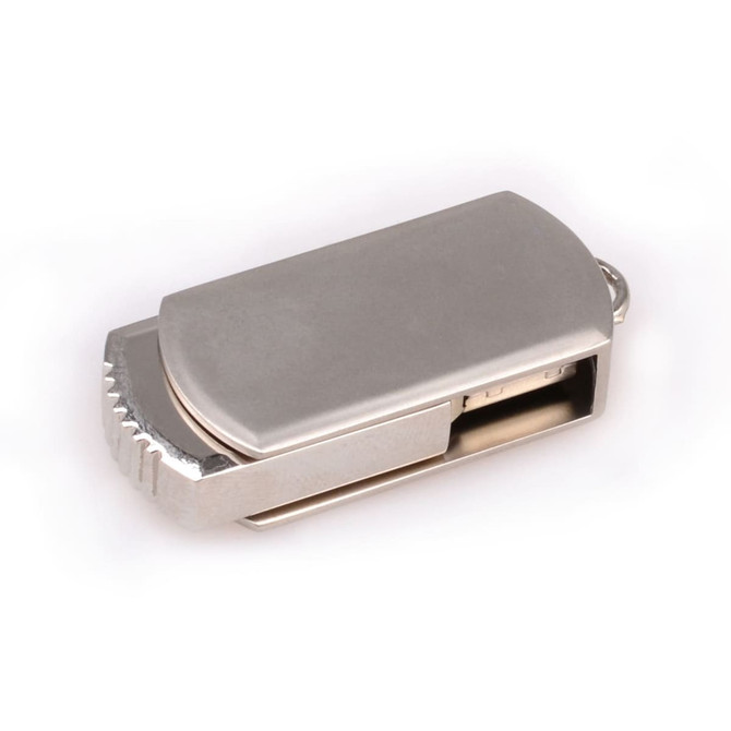 A silver Pamal Flash Drive with a sleek, metallic design and a rounded edge. It features a brand logo.