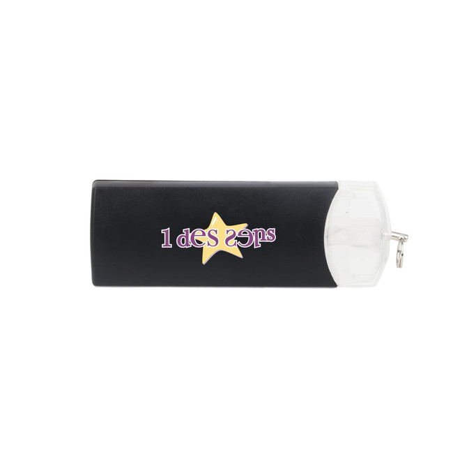 A black Gyro USB flash drive with a transparent cap and a keychain attachment. It features a logo on the surface.