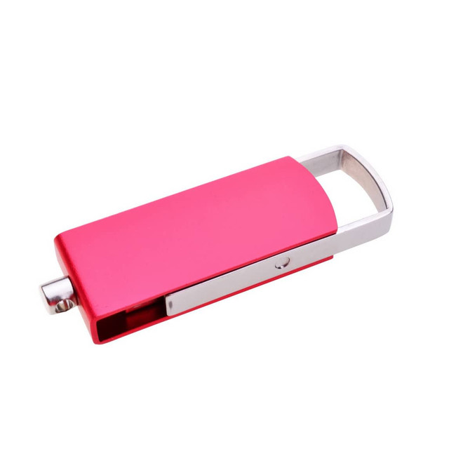 A red Puller Swivel Flash Drive with a silver metallic clip. Compact and sleek design.
