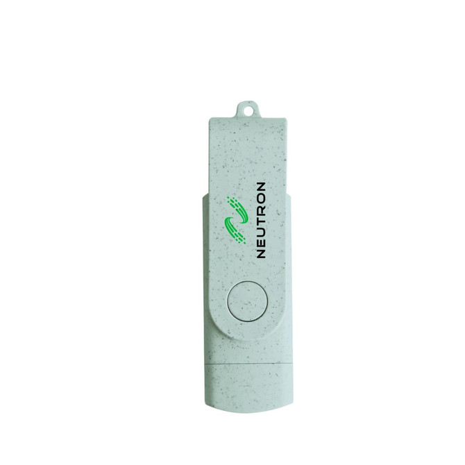 A double-end eco-friendly Type C flash drive in light grey with a branding logo.