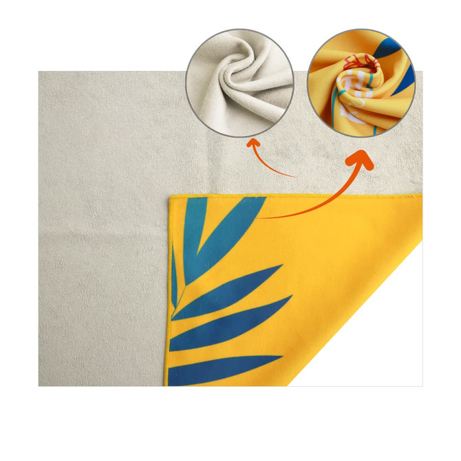 A vibrant yellow cloth with blue leaf designs, featuring a soft, textured surface and self-adhesive properties.