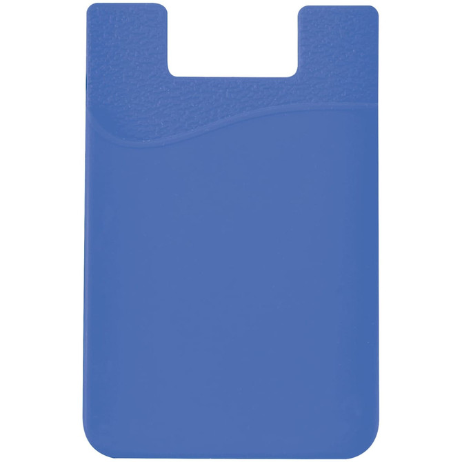 A blue phone wallet with a textured design and a top slot, featuring a smooth finish and rounded edges.