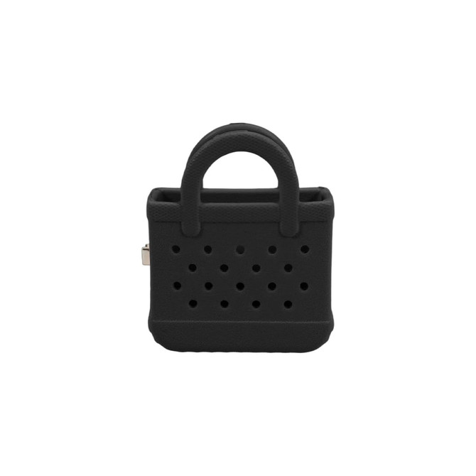 A black mini EVA holes bag clip with textured surface and handle features multiple perforations. It has a branding logo.