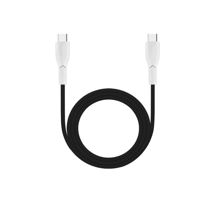 A black 100W fast charging cable with white connectors at both ends and a textured grip. Features a logo on one end.