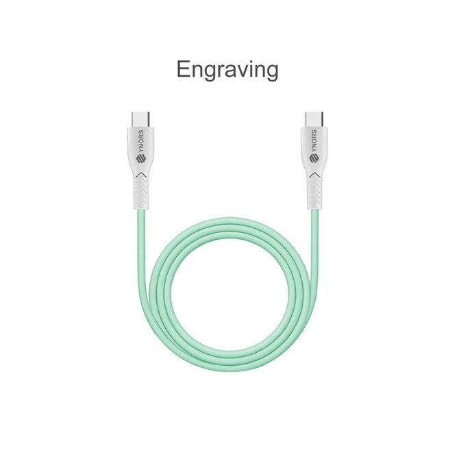 A mint green 100W Fast Charging Cable with USB-C connectors at both ends, featuring a logo on one side.