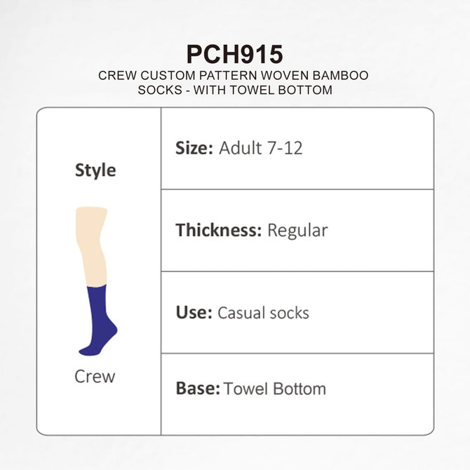 A pair of crew socks in a woven bamboo pattern, featuring a towel bottom, suitable for adults, with a purple colour.