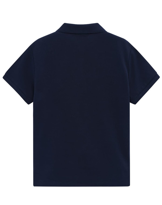A ladies' classic cotton/poly pique short-sleeve polo in navy, featuring a collared neckline and a plain back.