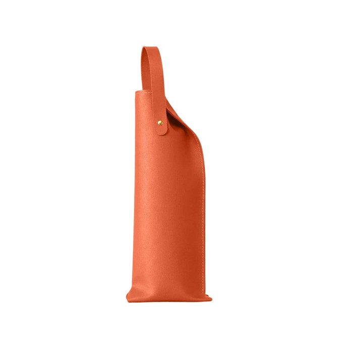 An elegant orange PU leather wine bag with a simple design and a handle, featuring a logo.