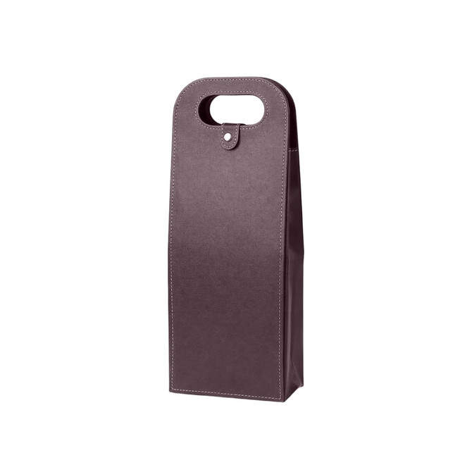 A drink bottle bag in a deep purple shade, designed to hold two wine bottles, featuring a handle and a snap closure.