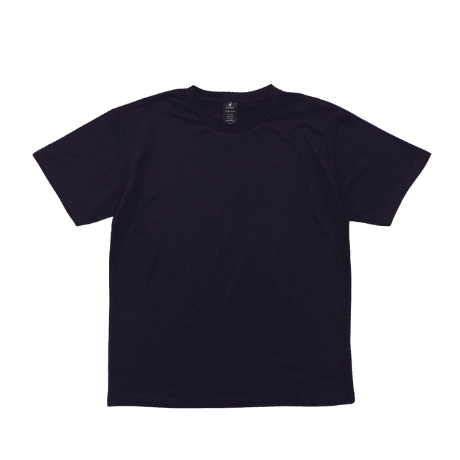 A black t-shirt with a classic crew neck design and short sleeves, featuring a logo on the inside label.