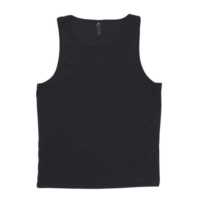 A black singlet featuring a lightweight design and a logo.