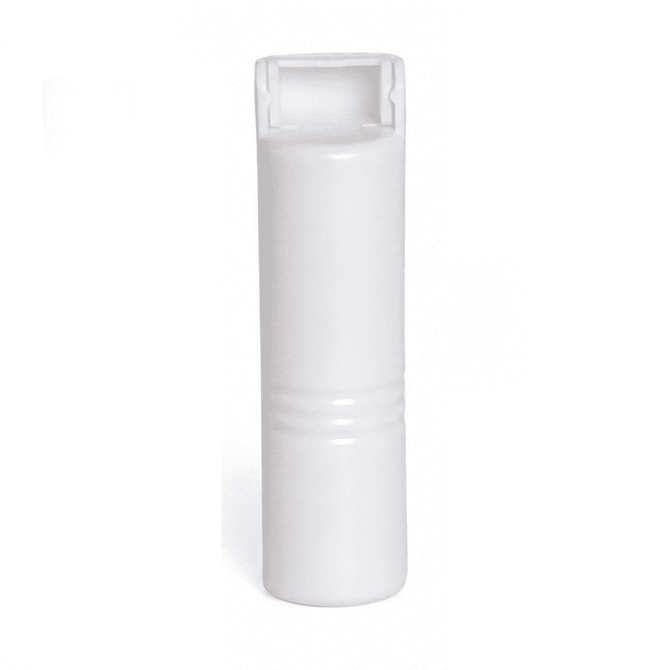 A white lint remover with a cylindrical shape and an integrated roller mechanism. The product has a logo on its surface.