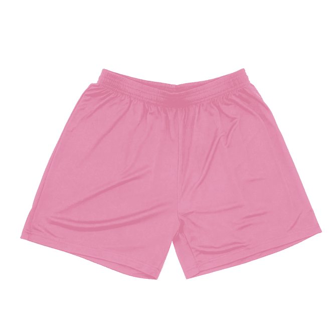 A pair of pink shorts featuring an elastic waistband and a smooth fabric texture. Includes branding.