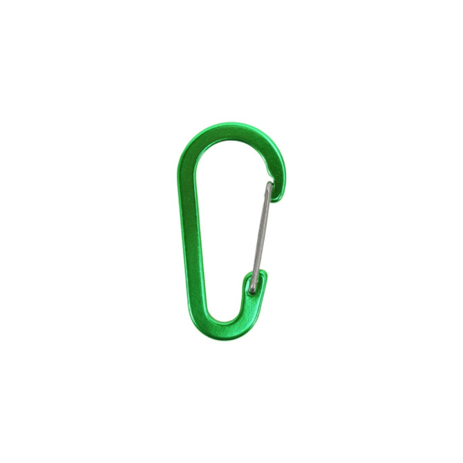 A green D Type Aluminium Alloy carabiner hook with a silver metal spring mechanism.