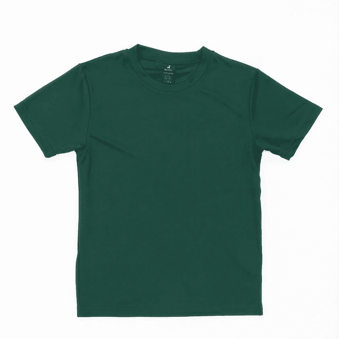 A green Youth Core Tee, featuring short sleeves and a standard crew neck, with a logo on the label.