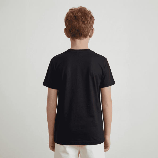 A black youth t-shirt featuring a plain back with no visible logos or designs.