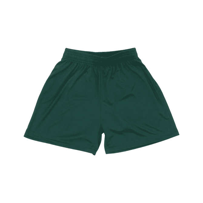 Green youth shorts with an elastic waistband and a smooth fabric finish. Features logo branding.