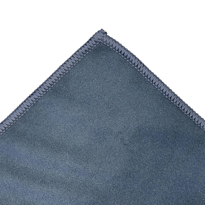 A blue sports towel with a stitched edge, featuring a logo in the corner. Ideal for gym or outdoor activities.
